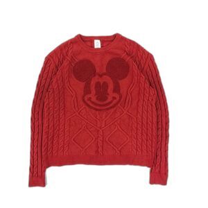 NEW Disney Boucle Mickey Cable Knit Crew Sweater Disneyland Pullover Red XXL